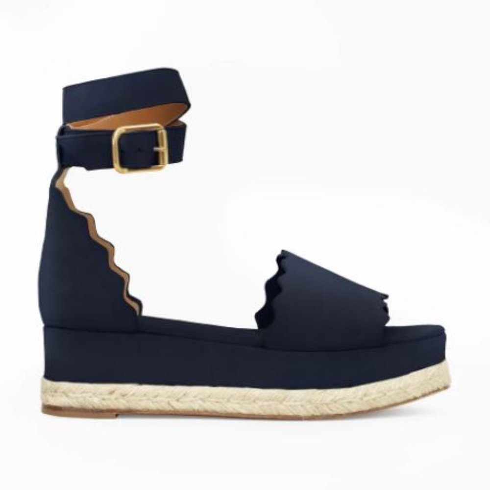 CHLOE Navy Blue Lauren Espadrilles Size 37 = US 7